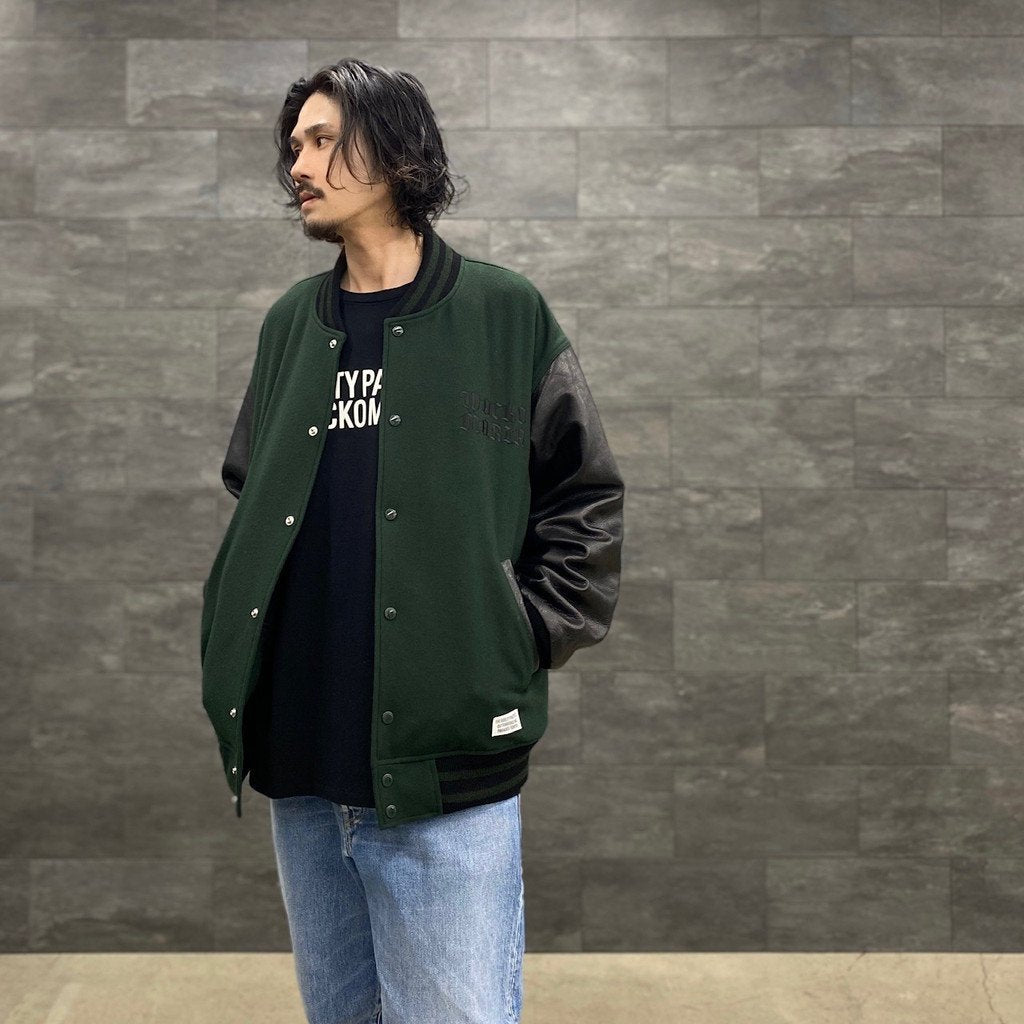 LEATHER VARSITY JACKET -TYPE 3- #D-GREEN [23SS-WMO-BL07] _ WACKO 