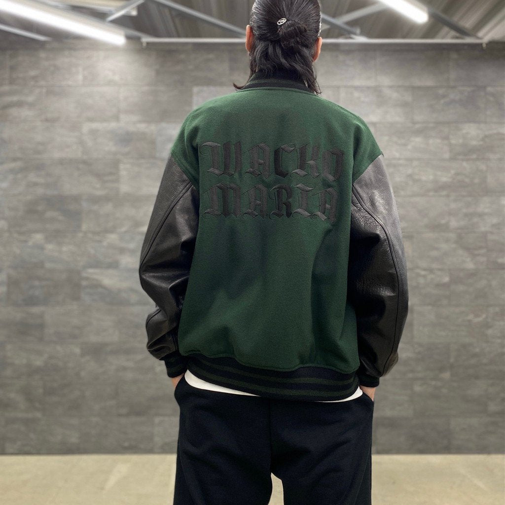 LEATHER VARSITY JACKET -TYPE 3- #D-GREEN [23SS-WMO-BL07]
