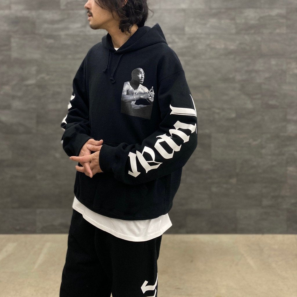 TUPAC | HEAVY WEIGHT PULLOVER HOODED SWEAT SHIRT -TYPE 1- #BLACK [TUPAC-WM-SS02]