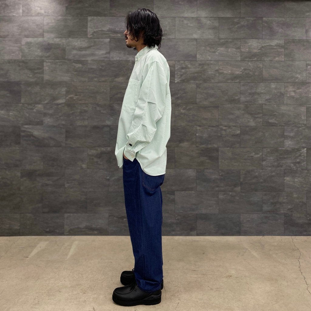 TECH BUTTON DOWN SHIRTS L/S OXFORD #GREEN STRIPE [BE-86023]