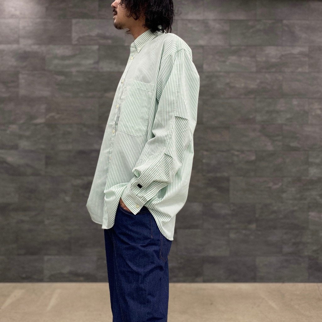 TECH BUTTON DOWN SHIRTS L/S OXFORD #GREEN STRIPE [BE-86023]