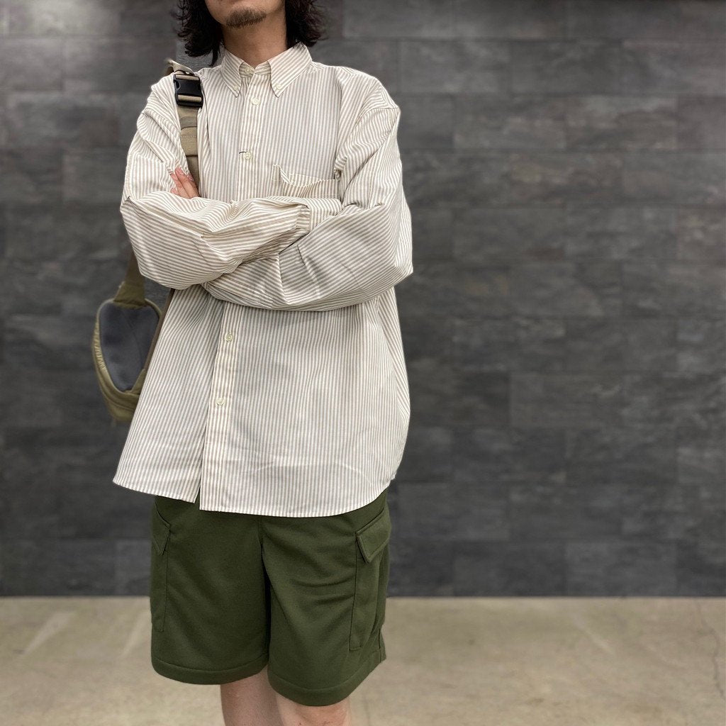 TECH BUTTON DOWN SHIRTS L/S OXFORD #BEIGE STRIPE [BE-86023]