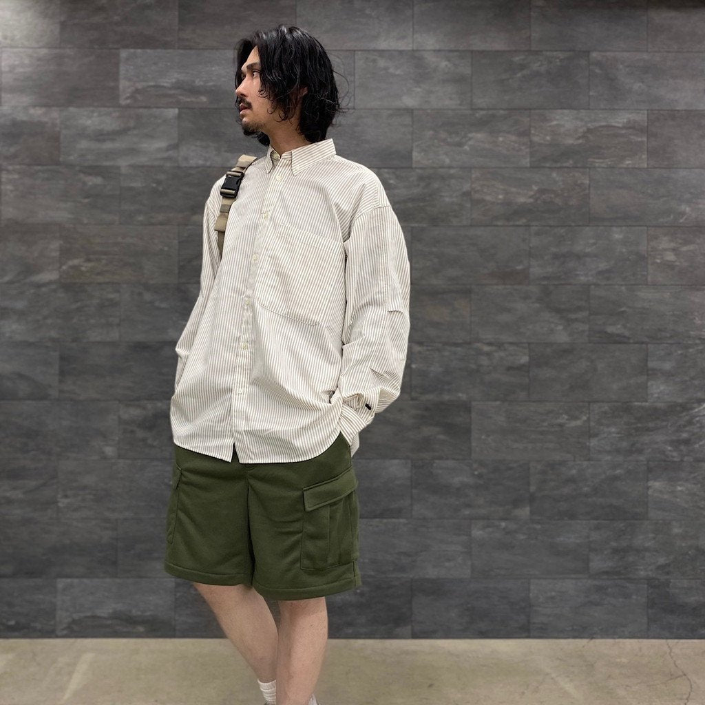 TECH BUTTON DOWN SHIRTS L/S OXFORD #BEIGE STRIPE [BE-86023]