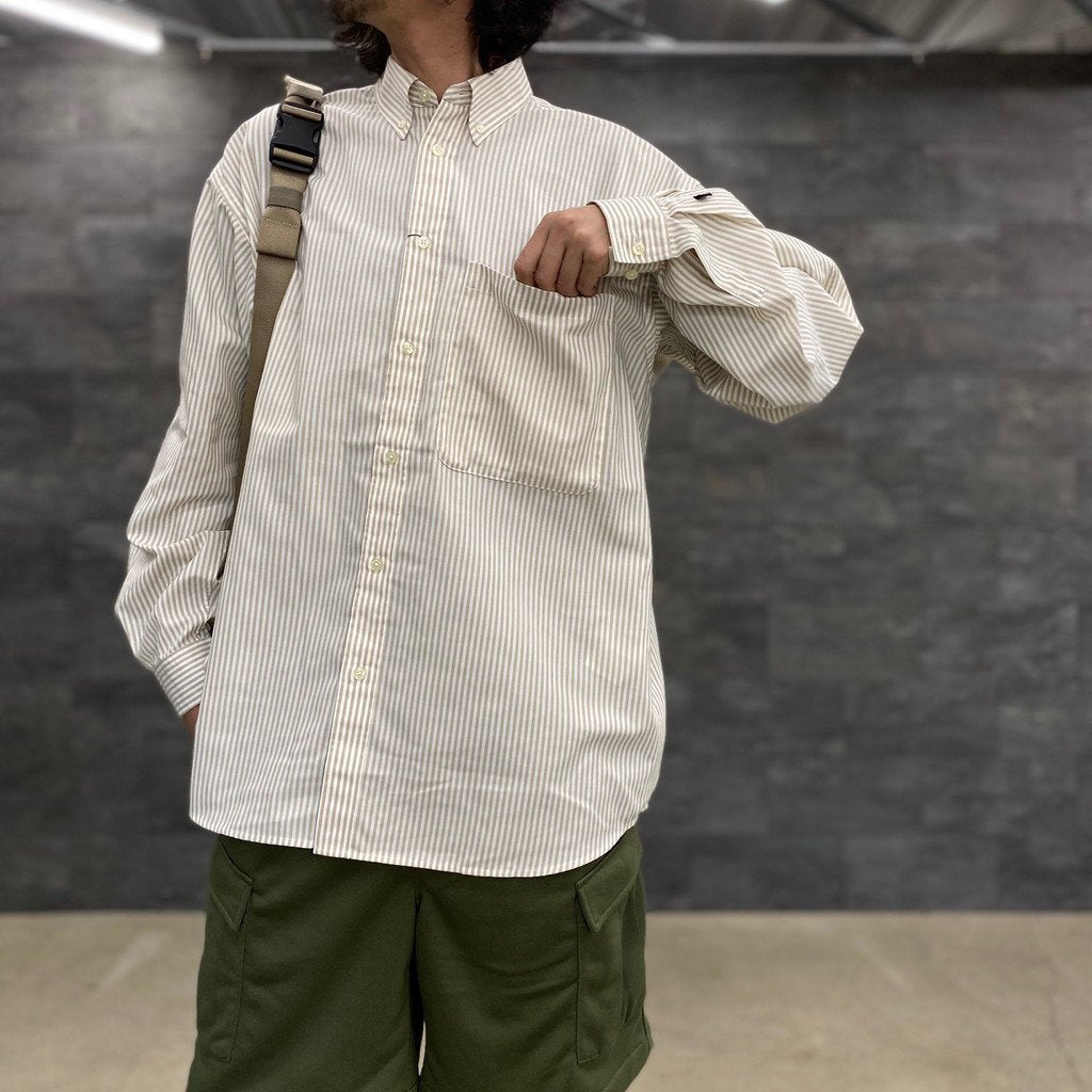 TECH BUTTON DOWN SHIRTS L/S OXFORD #BEIGE STRIPE [BE-86023]