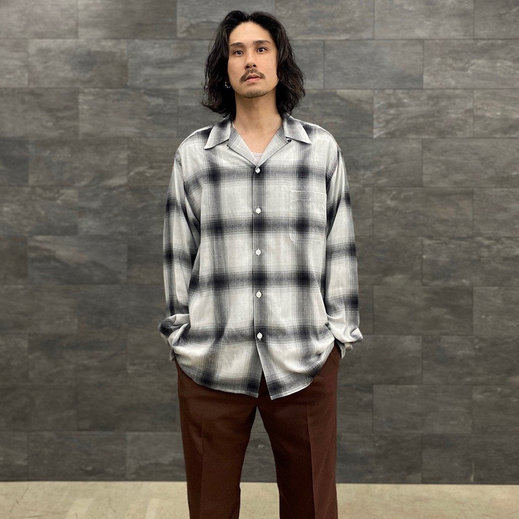 OMBRE CHECK OPEN COLLAR SHIRT L/S -TYPE 2- #WHITE/BLACK [23SS-WMS-OC12]