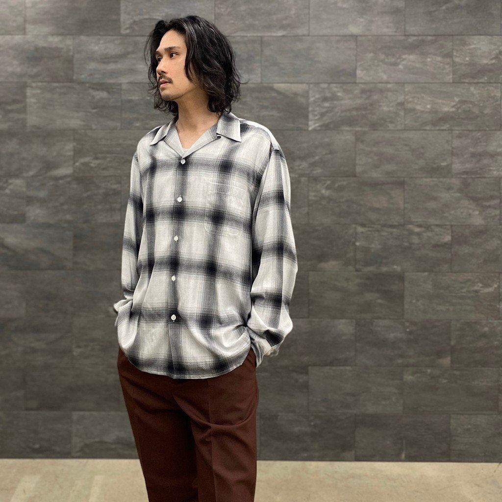 OMBRE CHECK OPEN COLLAR SHIRT L/S -TYPE 2- #WHITE/BLACK [23SS-WMS-OC12]