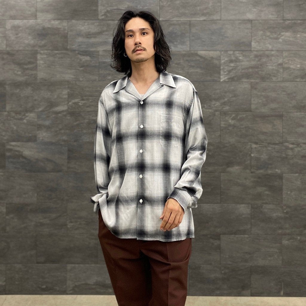 OMBRE CHECK OPEN COLLAR SHIRT L/S -TYPE 2- #WHITE/BLACK [23SS-WMS-OC12]