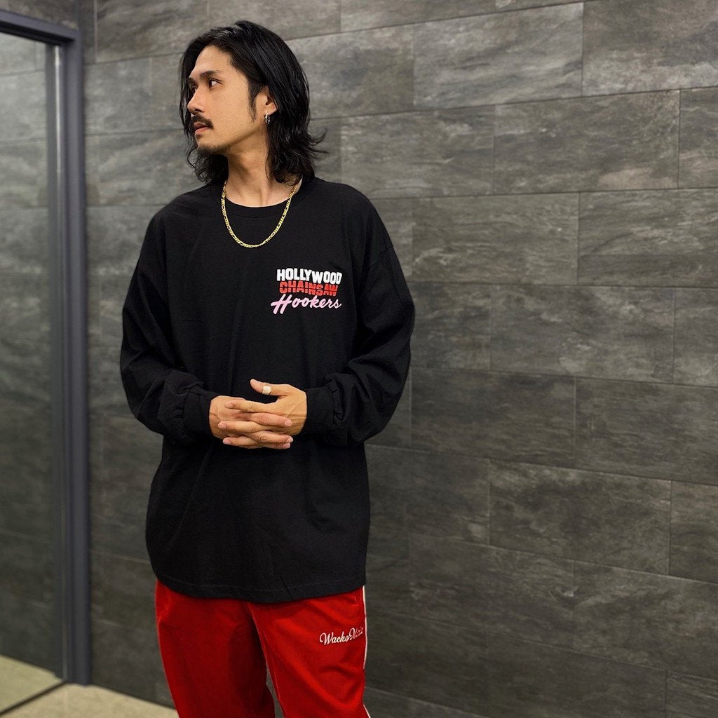 HOLLYWOOD CHAINSAW HOOKERS | CREW NECK LONG SLEEVE T-SHIRT -TYPE 2- #BLACK [HCH-WM-LT02]