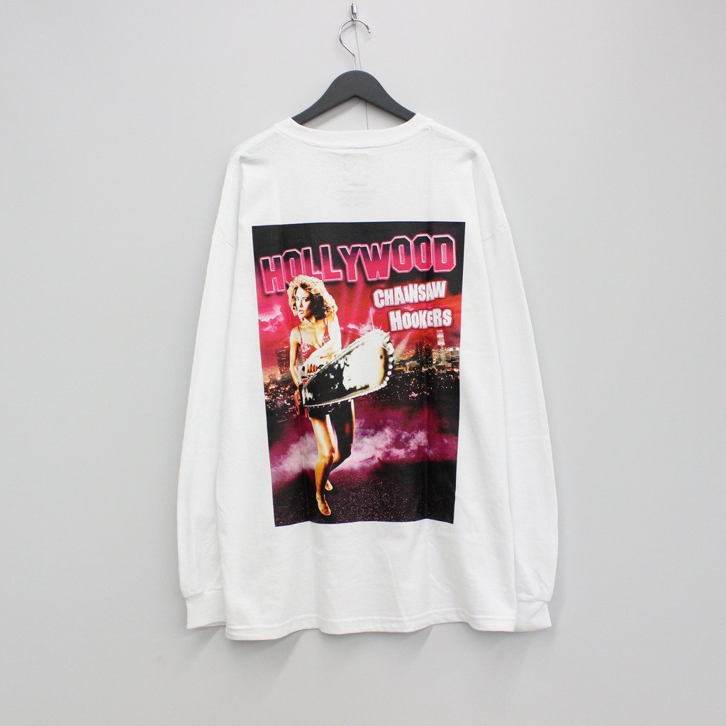 HOLLYWOOD CHAINSAW HOOKERS | CREW NECK LONG SLEEVE T-SHIRT -TYPE 1- #WHITE [HCH-WM-LT01]
