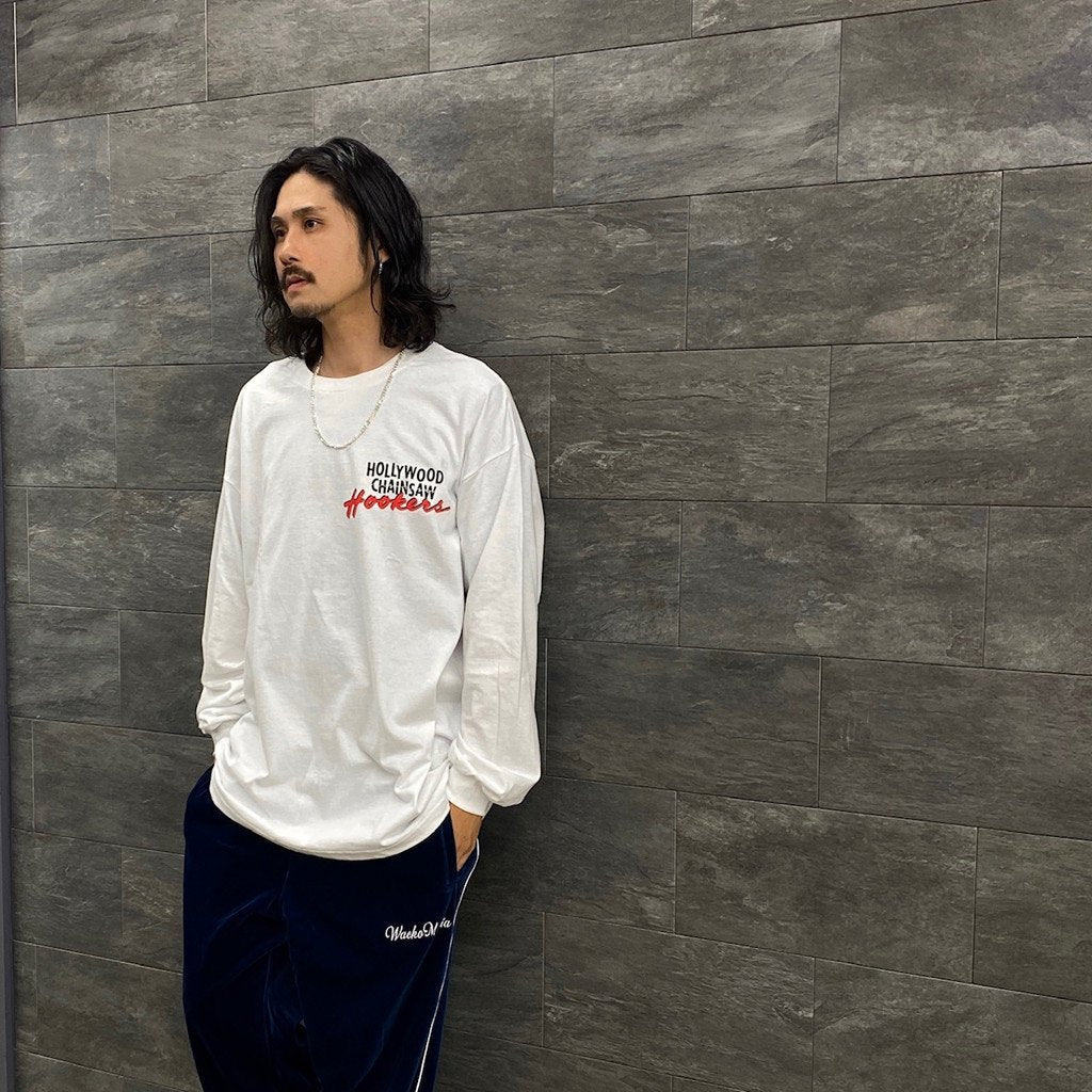 HOLLYWOOD CHAINSAW HOOKERS | CREW NECK LONG SLEEVE T-SHIRT -TYPE 1- #WHITE [HCH-WM-LT01]