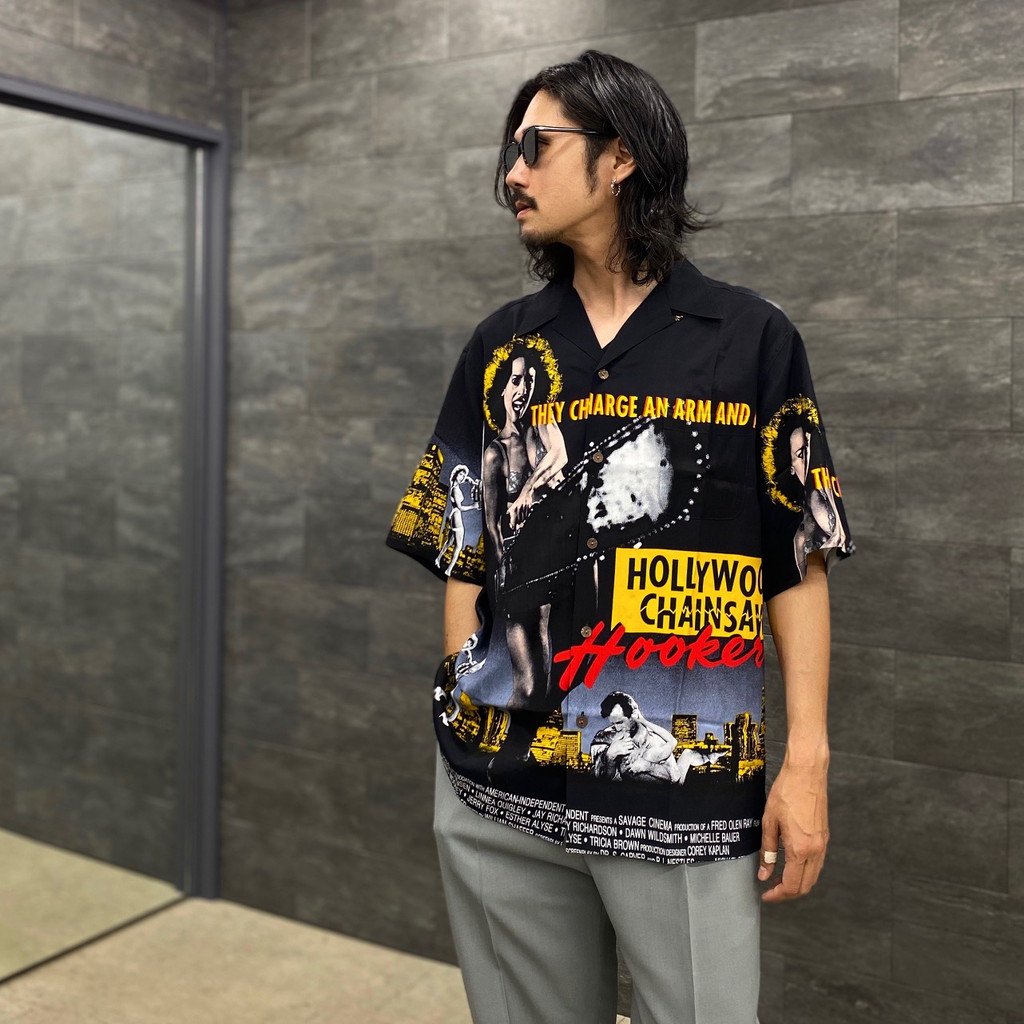 HOLLYWOOD CHAINSAW HOOKERS | S/S HAWAIIAN SHIRT -TYPE 2- #BLACK  [HCH-WM-HI02]