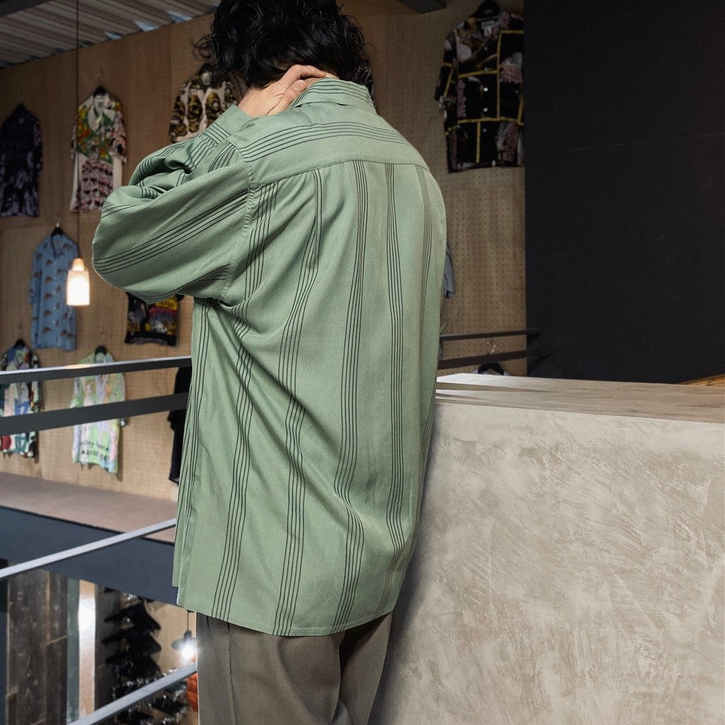 條紋開領襯衫 L/S #GREEN [24SSE-WMS-OC01]