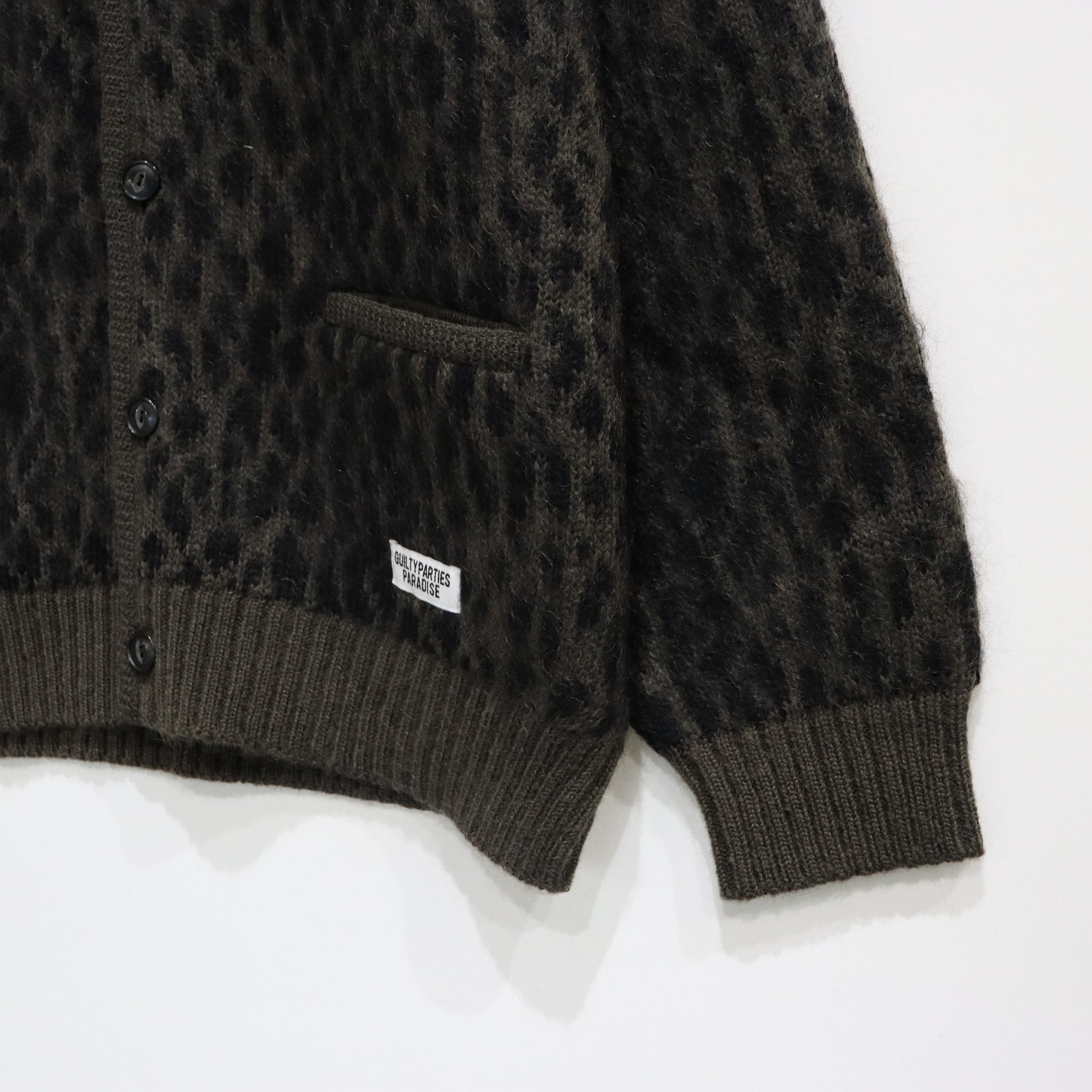 LEOPARD HEAVY MOHAIR CARDIGAN #KHAKI [23FW-WMK-KN15]