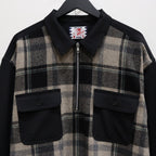 半拉鍊拼接格紋襯衫#黑色 [SC2320-SH04]