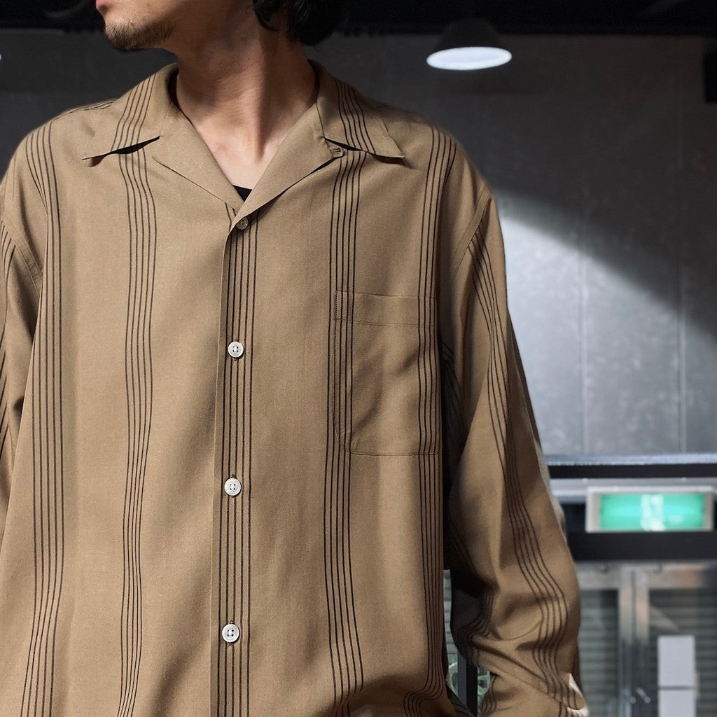 STRIPED OPEN COLLAR SHIRT L/S #BROWN [24SSE-WMS-OC01]