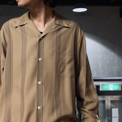 STRIPED OPEN COLLAR SHIRT L/S #BROWN [24SSE-WMS-OC01]