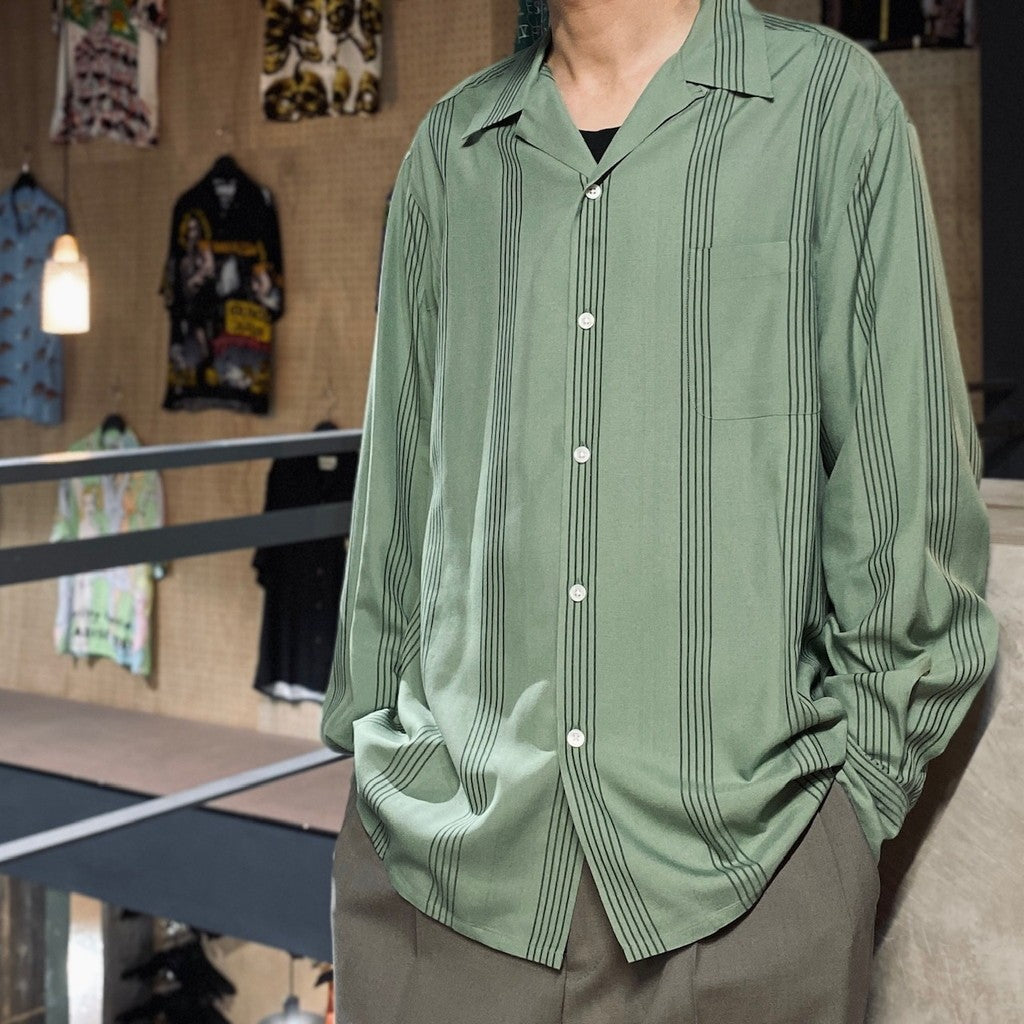 條紋開領襯衫 L/S #GREEN [24SSE-WMS-OC01]