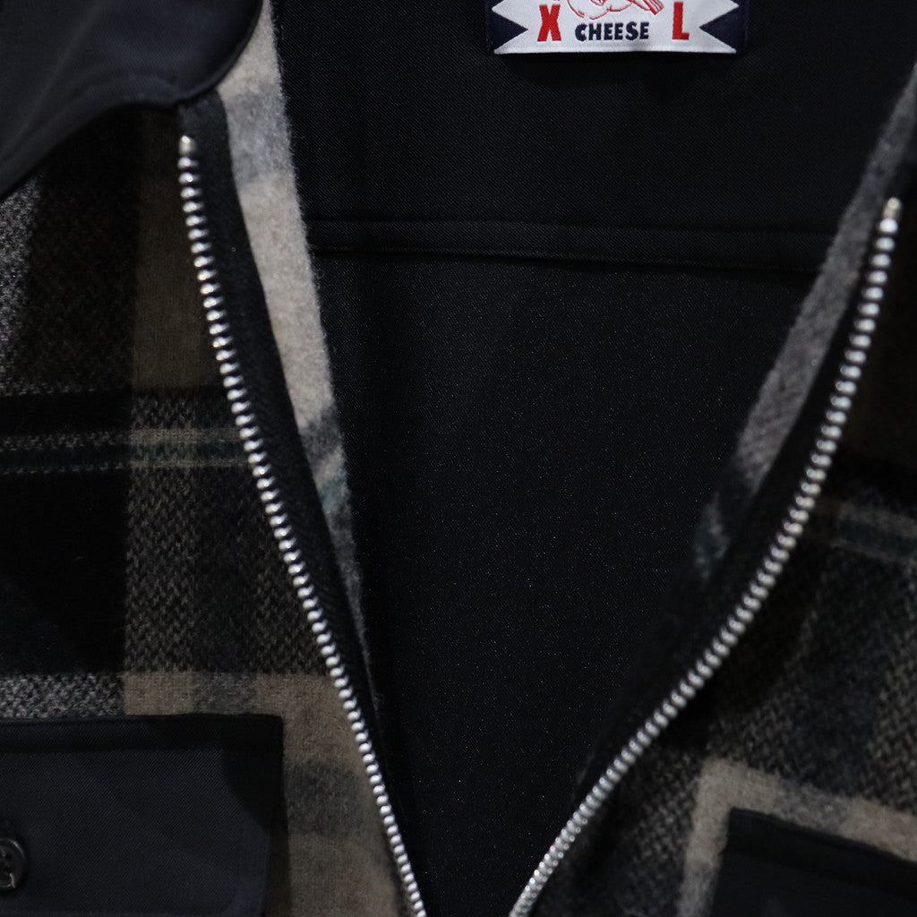 半拉鍊拼接格紋襯衫#黑色 [SC2320-SH04]