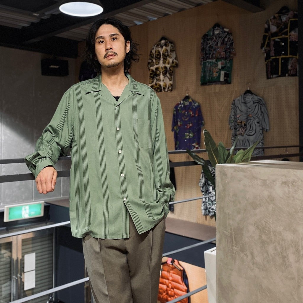 STRIPED OPEN COLLAR SHIRT L/S #GREEN [24SSE-WMS-OC01] – cocorozashi