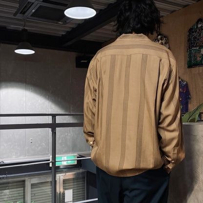 STRIPED OPEN COLLAR SHIRT L/S #BROWN [24SSE-WMS-OC01]