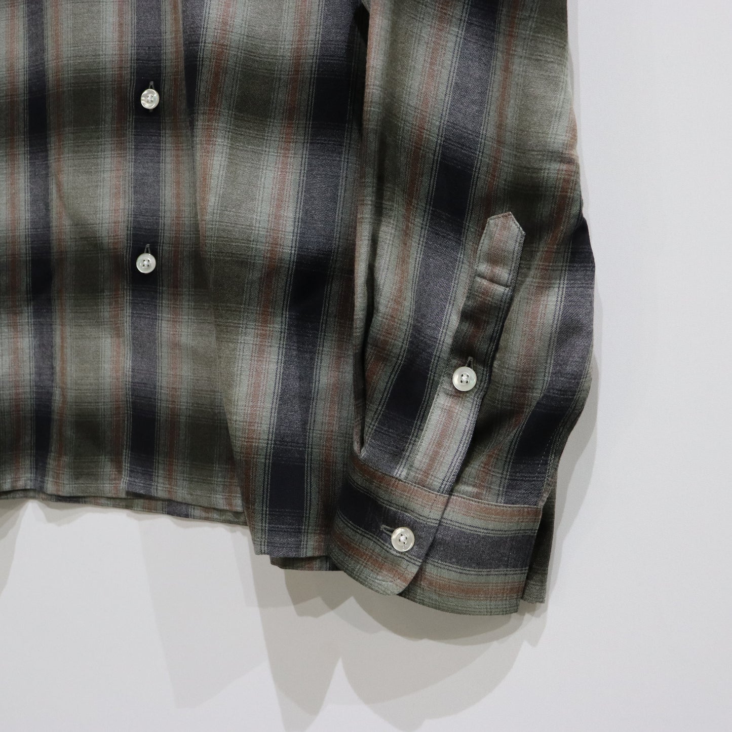 OMBRE CHECK OPEN COLLAR SHIRT L/S -TYPE 4- #GREEN [23FW-WMS-OC04]