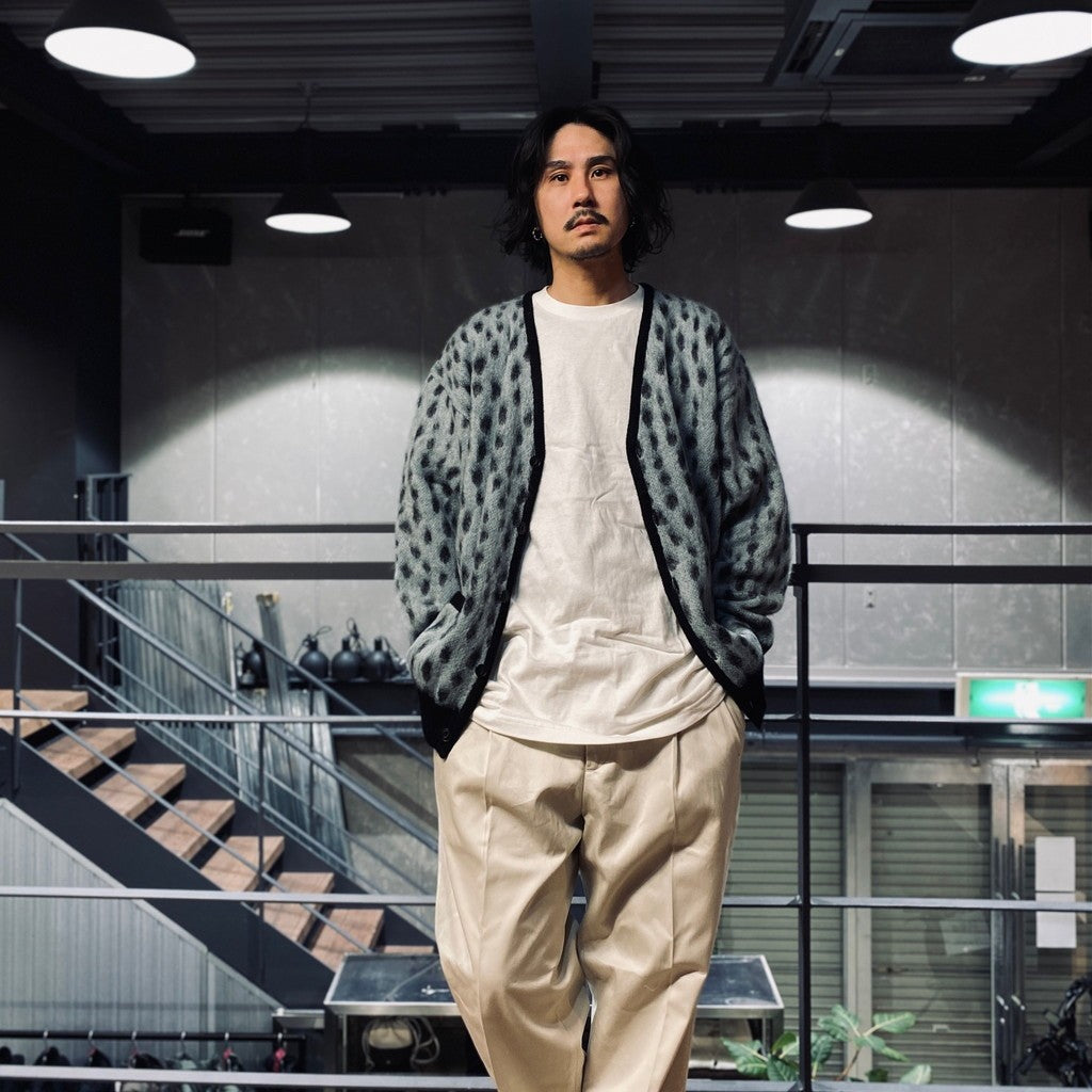 豹紋馬海毛開襟衫#L-藍色 [24SS-WMK-KN09]