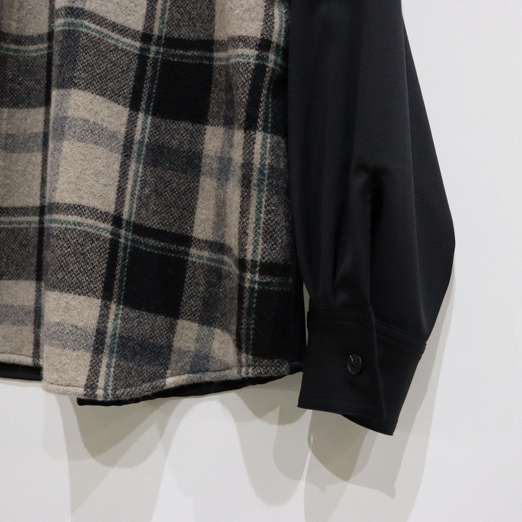 半拉鍊拼接格紋襯衫#黑色 [SC2320-SH04]