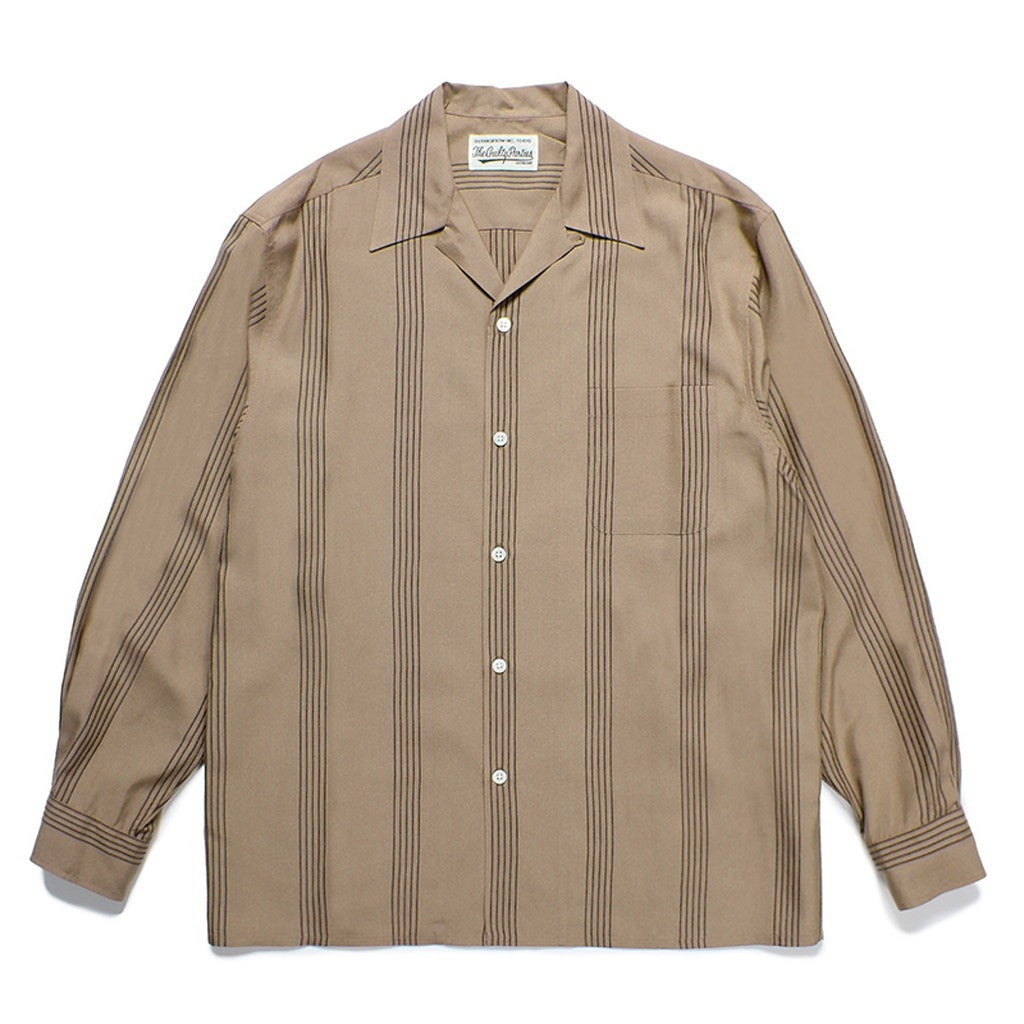 STRIPED OPEN COLLAR SHIRT L/S #BROWN [24SSE-WMS-OC01]