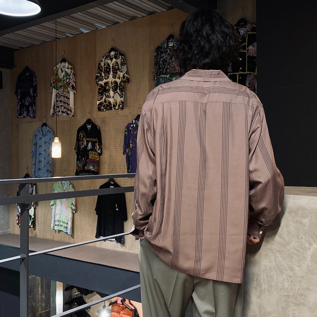 條紋開領襯衫 L/S #紫色 [24SSE-WMS-OC01]