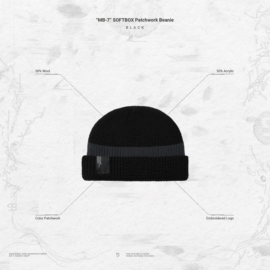 “MB-7”SOFTBOX 拼布毛線帽 #黑色 [GOOPI-23AW-NOV-04]