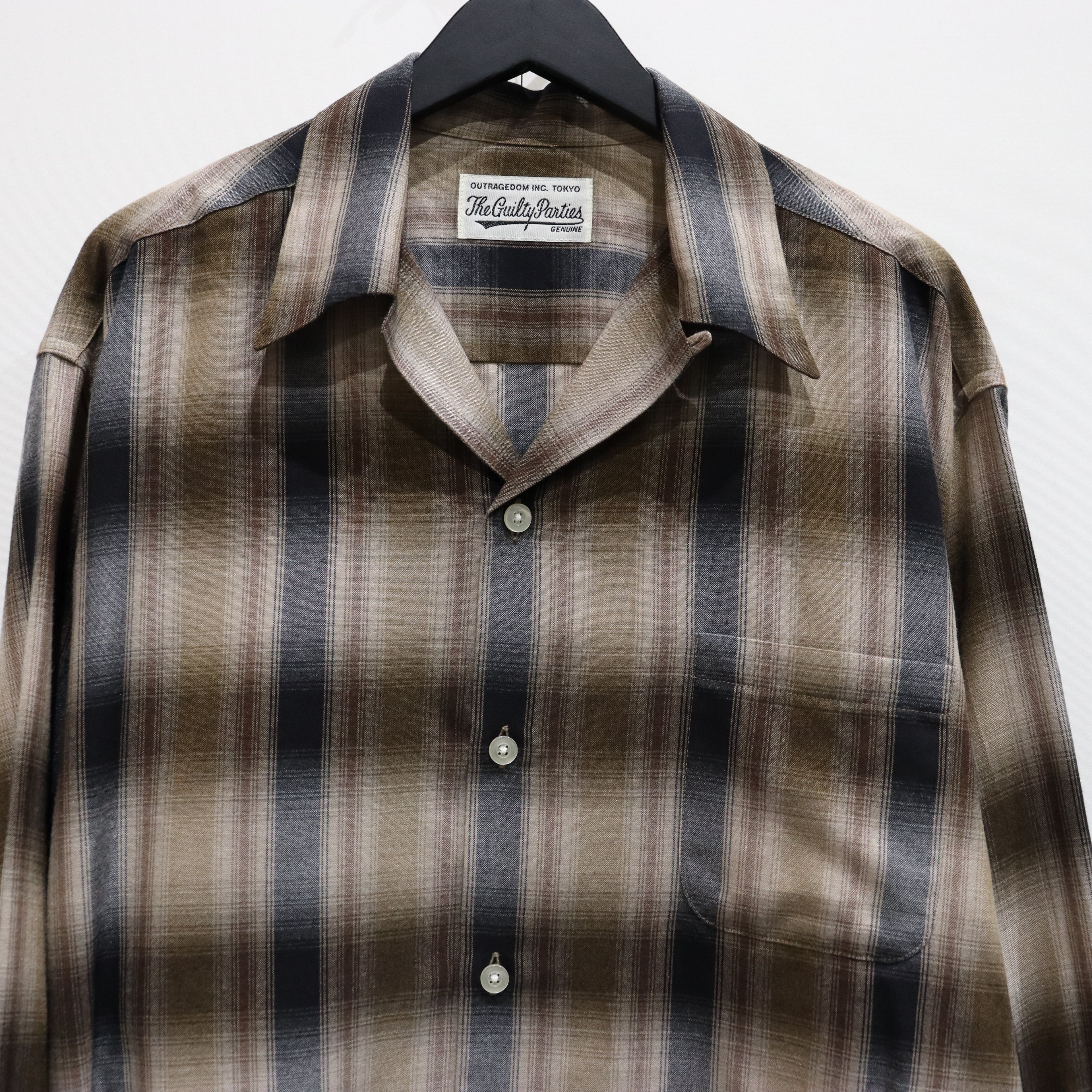 OMBRE CHECK OPEN COLLAR SHIRT L/S -TYPE 4- #BROWN [23FW-WMS-OC04]