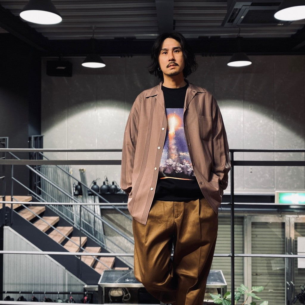 條紋開領襯衫 L/S #紫色 [24SSE-WMS-OC01]