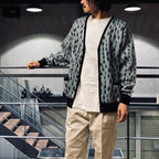 豹紋馬海毛開襟衫#L-藍色 [24SS-WMK-KN09]