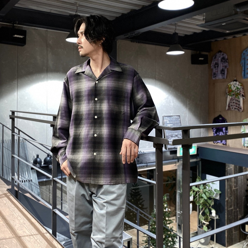 OMBRE CHECK OPEN COLLAR SHIRT L/S -TYPE 2- #PURPLE [23FW-WMS-OC02]
