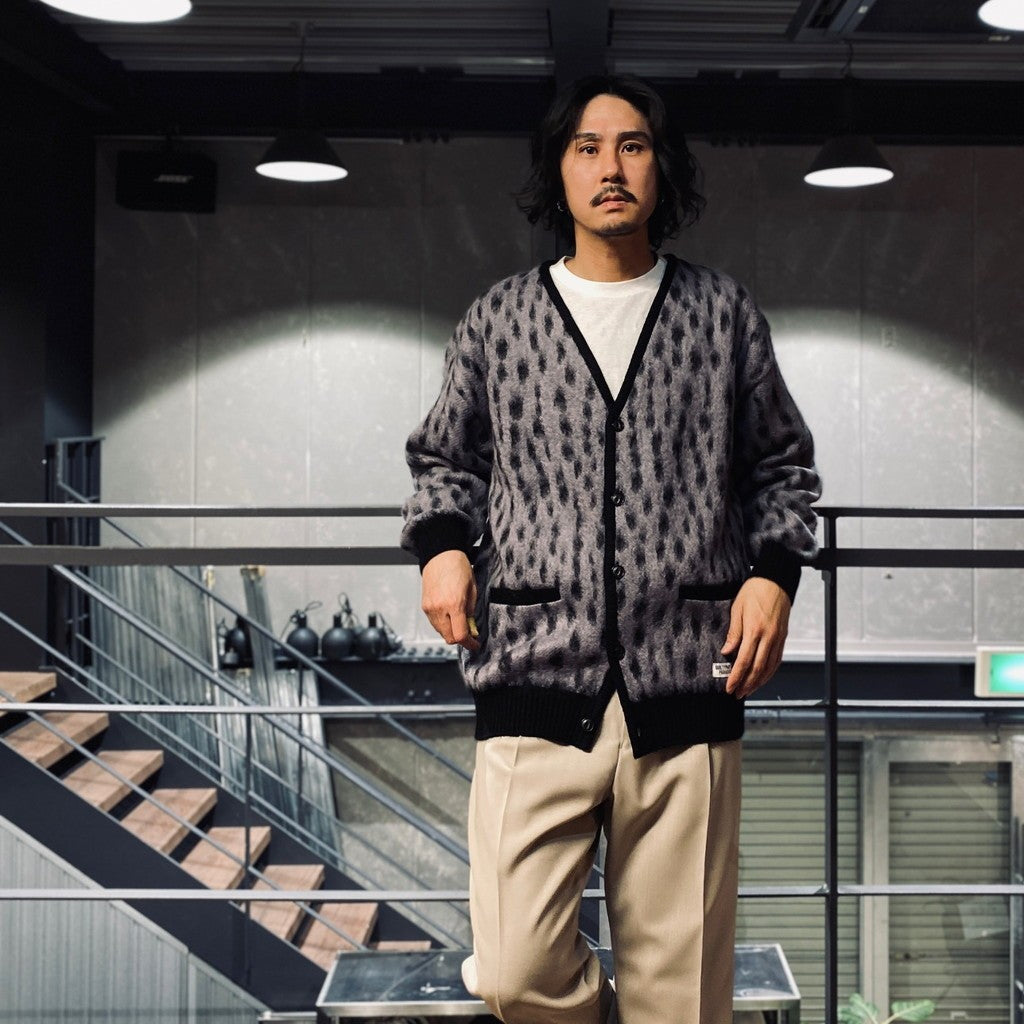 豹紋馬海毛開襟衫#紫色 [24SS-WMK-KN09]