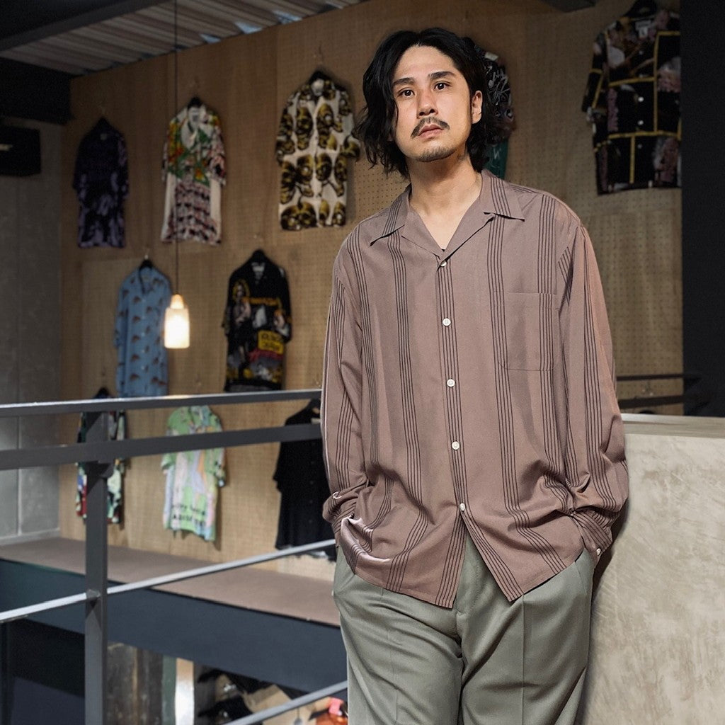 STRIPED OPEN COLLAR SHIRT L/S #PURPLE [24SSE-WMS-OC01]